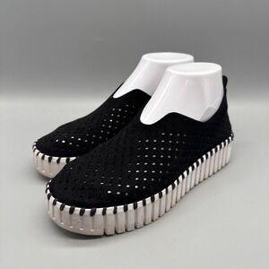Ilse Jacobsen Black Slip-On Sneakers with White Ribbed Sole